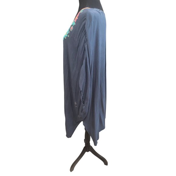 ONeill Boho Embroidered Tunic Top Swim Coverup M/L Navy Floral V-Neck Viscose - Picture 8 of 11